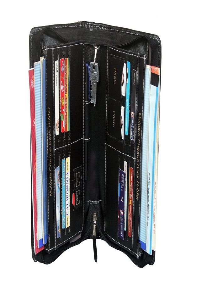 Sukeshcraft Cheque Book Holder for 8 Cheque Books | Multi-Pocket Rexine Organizer I Locker Key Holder | Handy 6.25 × 10.80 × 1.80 inch. Size (Rexine - Black) - Image 3